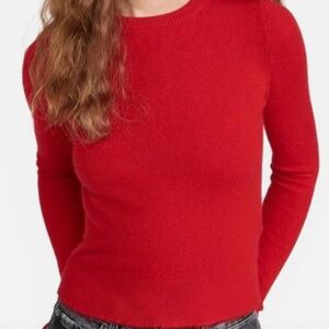 Re/Done Red Cashmere Crewneck Long Sleeve Top In Fire Casual Workwear